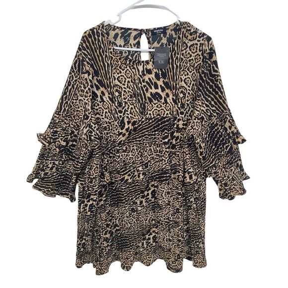 Simply Be NWT Women's pleated smock mini dress in leopard print Size 22 Glam - Picture 2 of 11